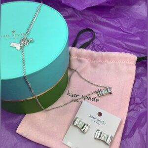 Kate Spade Silvery Bows Necklace and pierced Earrings
